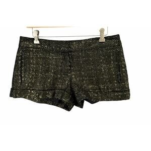 Express Metallic Tweed Shorts Womens 6 Black Gold‎ Pockets Cuffed Lined Chic Y2K